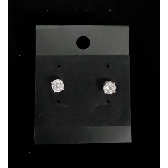 Vintage Clear 5mm Crystal Earrings Solitaire Pierced Studs 4-Prong Silvertone - Picture 1 of 11